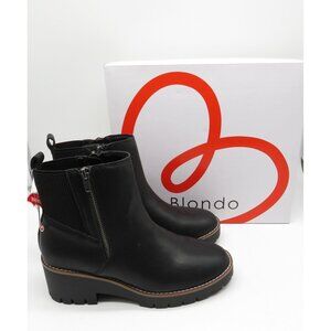 Blondo Damaris Women's Black Leather Waterproof Chunky Ankle Boots Zip-Up NEW